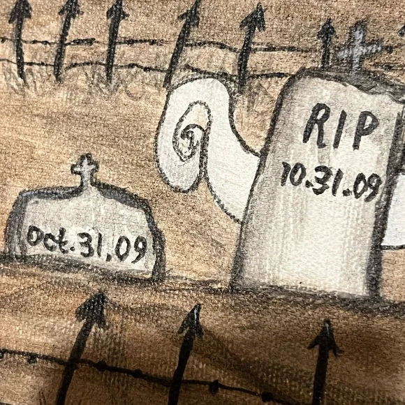 Original Art Painting 2009 Halloween Folk Art Hand Painted 16x20” Display Mural - Picture 9 of 16